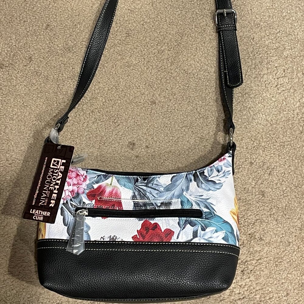 NWT $169 Leather STONE MOUNTAIN Pebbled Floral Hobo Purse